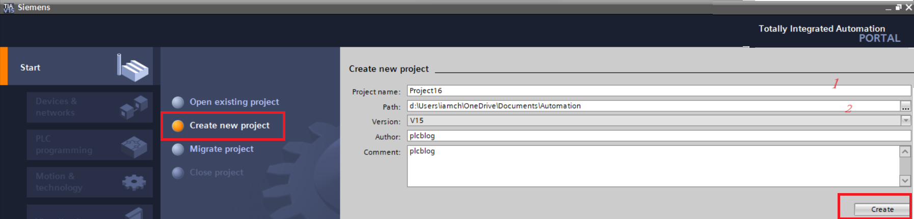 How to create project in siemens TIA wincc